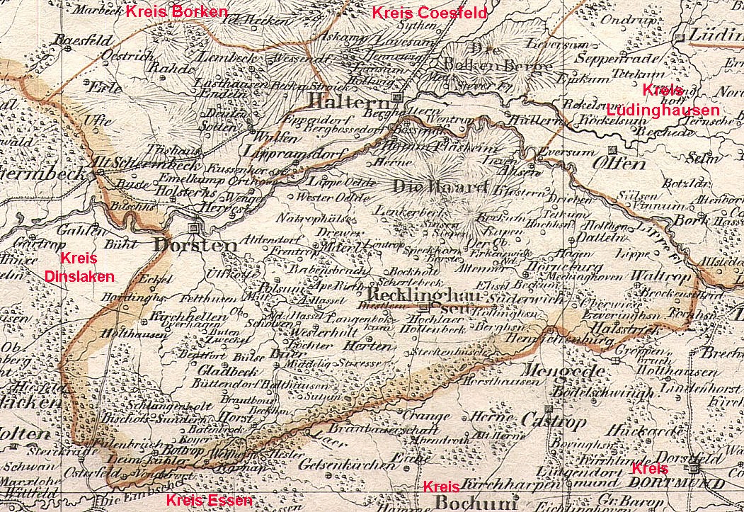 HIS-Data Recklinghausen Kreis Karte 1820 geografisch Daten Belege