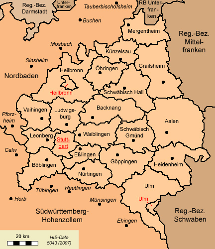 HIS-Data Nordwürttemberg Regierungsbezirk Karte 1960 Daten Belege